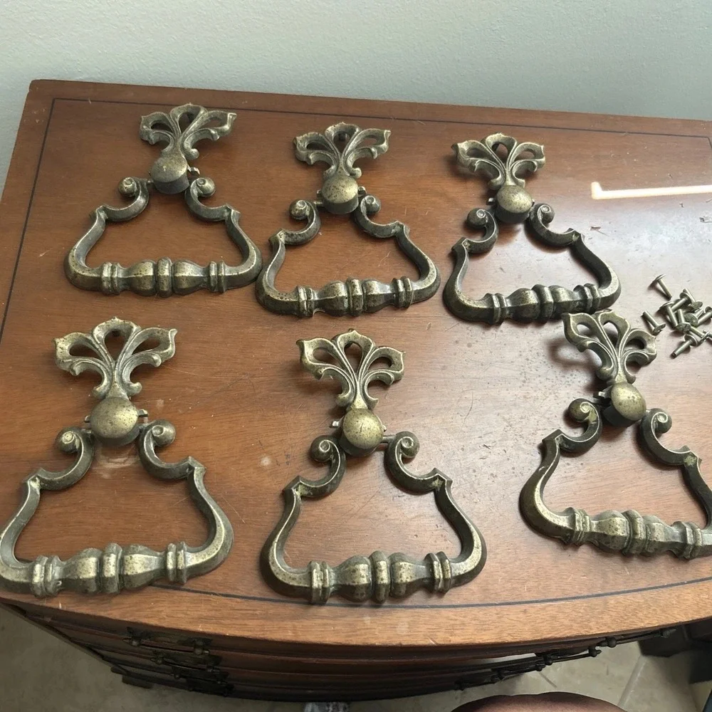 Vintage KBC R796 R97 Brass Tone Bail Drawer Pulls Set of 6 Ornate Hardware